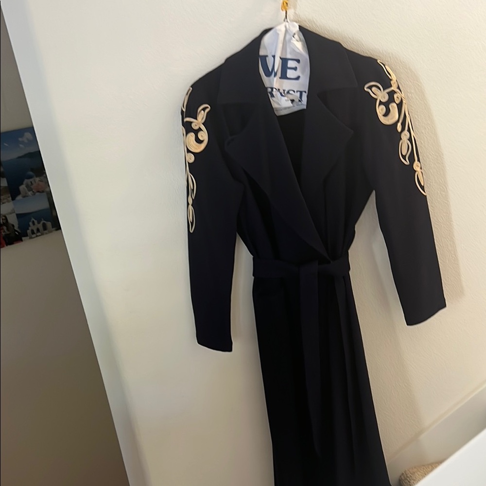 Vintage Navy Robe with Golden Champagne Embroidery